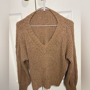 Chunky‎ Knit V-Neck Sweater | Cozy Open Knit | Neutral Tan/Camel Fall Layer